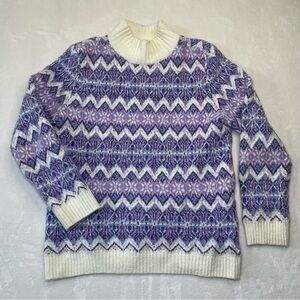 Talbots Sweater Womens Sz SP Purple Fair Isle Winter Grannycore Wool Blend Cozy